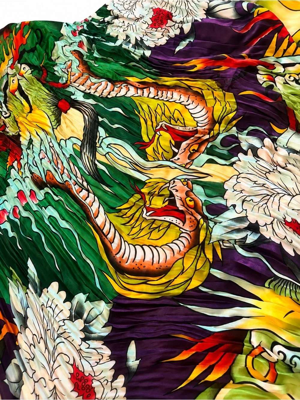 Ed Hardy Vibrant Dragon Floral Scarf/Wrap - Green/Yellow/Purple